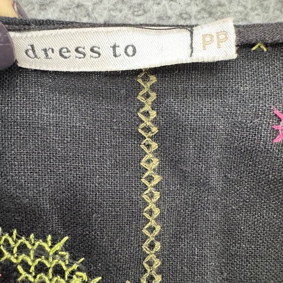 Dress To Tunic Top Womens Black Pink Floral Embroidered 3/4 Sleeve Sz PP 2-4 - Picture 4 of 9